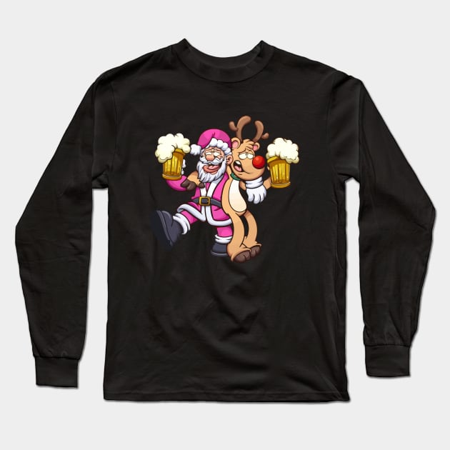 Retro Vintage Pink Funny Santa Claus with beer Long Sleeve T-Shirt by reedae